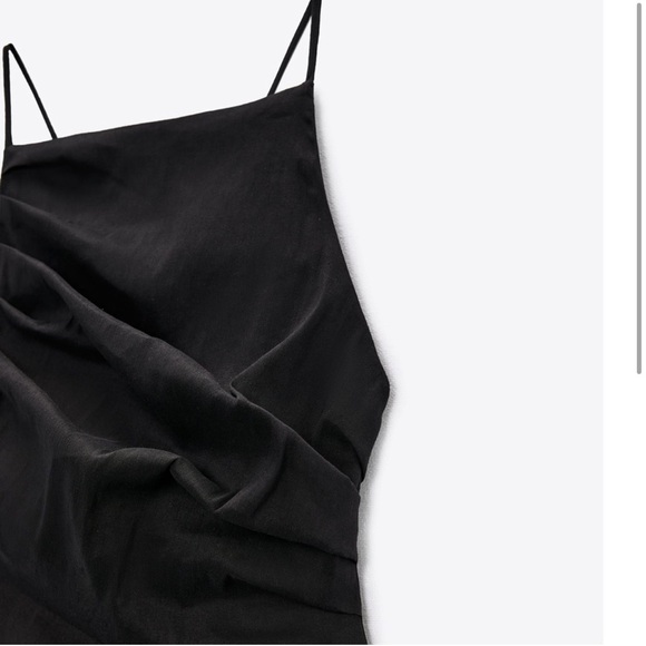 [Zara] Black Linen Draped Mini Dress - Picture 11 of 16